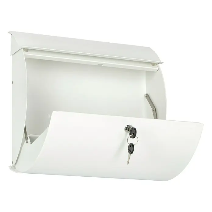 Burg-Wächter Wandbriefkasten Toscana 856 - L x B x H: 10,6 x 37,6 x 33 cm, Weiß, Stahl, Öffnungsstopp - Weißer Briefkasten mit offenem Deckel und Schlüssel. Ideal für den sicheren Empfang Ihrer Post.
