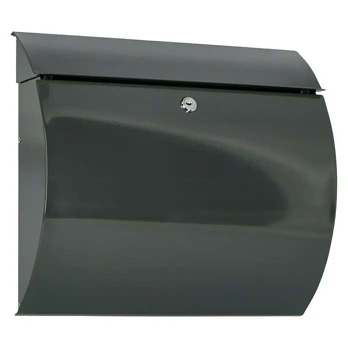 Burg-Wächter Wandbriefkasten Toscana 856 - L x B x H: 10,6 x 37,6 x 33 cm, Anthrazit, Stahl, Öffnungsstopp - Ein grauer Briefkasten mit einem eleganten, gebogenen Design und einem Schloss, das Sicherheit für Ihre Post bietet.