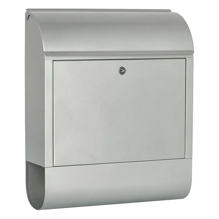 Burg-Wächter Wandbriefkasten Scandic - L x B x H: 12,5 x 38 x 46 cm, Silber, Stahl, Zeitungsfach - Ein silberfarbener Briefkasten mit einem eleganten, abgerundeten Design und einem integrierten Schloss für sichere Postzustellung.