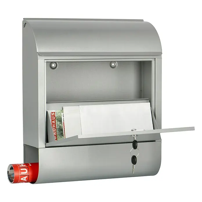 Burg-Wächter Wandbriefkasten Scandic - L x B x H: 12,5 x 38 x 46 cm, Silber, Stahl, Zeitungsfach - Silberner Briefkasten mit Zeitungsfach und Schlüsseln. Praktisch und sicher für Ihre Post.