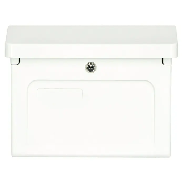 Burg-Wächter Wandbriefkasten Fehmarn - L x B x H: 30,5 x 16 x 41,5 cm, Weiß, Kunststoff, Zeitungsfach - Abbildung eines modernen weißen Briefkastens mit Schloss. Ideal für sicheren Postempfang im Außenbereich.