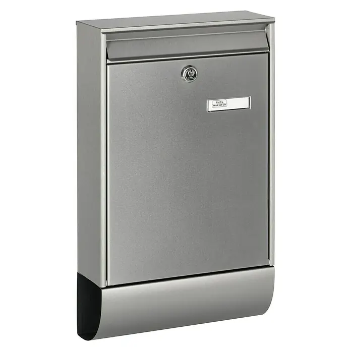 Burg-Wächter Wandbriefkasten Berlin - L x B x H: 10,5 x 28,5 x 50 cm, Edelstahl, Edelstahl, Zeitungsfach - Abbildung eines Burg Wächter Briefkastens aus Edelstahl. Er ist robust, wetterfest und bietet eine sichere Aufbewahrung für Ihre Post.