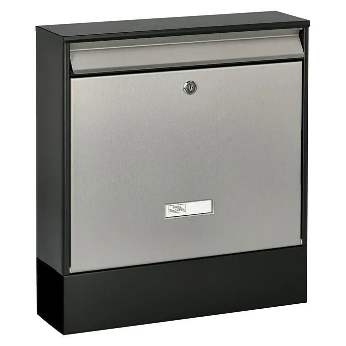 Burg-Wächter Wandbriefkasten Oxford - L x B x H: 10 x 36,2 x 40,3 cm, Schwarz, Silber, Stahl, Zeitungsfach - Abbildung eines Burg-Wächter Briefkastens in modernem Design, gefertigt aus hochwertigen Materialien. Der Briefkasten bietet Sicherheit und eine ansprechende Optik.