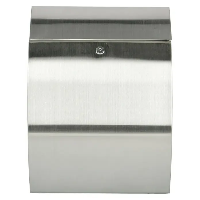 Burg-Wächter Wandbriefkasten Riviera - L x B x H: 13 cm x 33,5 cm x 460 mm, Edelstahl, Edelstahl, Öffnungsstopp - Nahaufnahme eines modernen Edelstahl-Briefkastens. Schlichtes Design und hochwertige Verarbeitung für den stilvollen Empfang Ihrer Post.