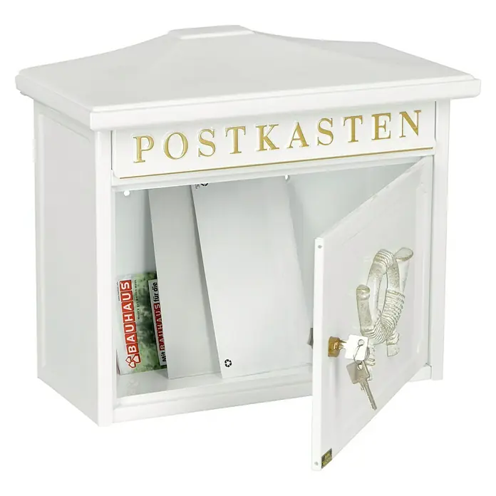 Burg-Wächter Wandbriefkasten Sylt - L x B x H: 20,5 x 41 x 34,5 cm, Weiß, Stahl - Postkasten mit Schlüssel, ausgestellt und bereit für Ihre Post. Stilvolles Design für den Eingangsbereich.