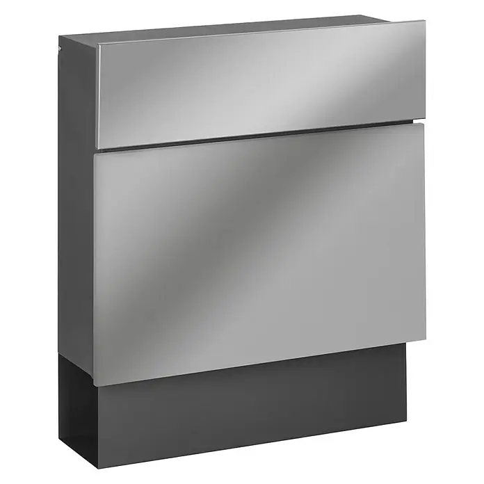 Portaferm Wandbriefkasten Quintus - L x B x H: 14,5 x 39,5 x 48 cm, Silber, Stahl, Zeitungsfach - Eine moderne Edelstahl-Briefkastenanlage mit einem schlichten, zeitgemäßen Design. Sie ist robust und langlebig für den Außenbereich.