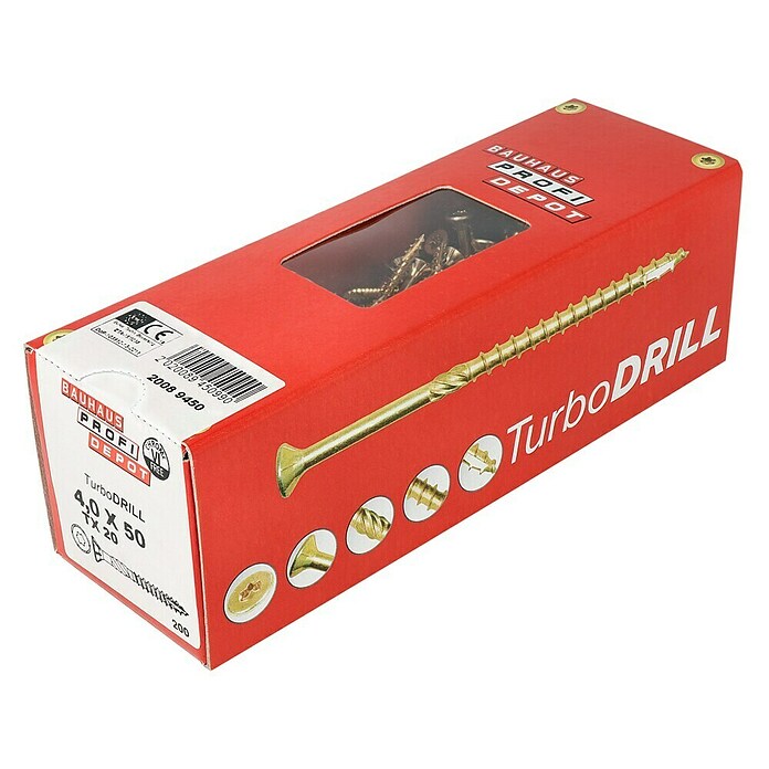 Profi Depot Mehrzweck-Schraube Turbo Drill (Ø x L: 4 x 50 mm, TX für TORX-Antriebe, Senkkopf, 200 Stk.)