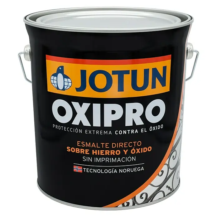 Jotun Esmalte para metal Antioxidante Oxipro - Negro, 4 l, Satinado - Bote de esmalte directo para hierro y óxido Jotun Oxipro con tecnología noruega. Proporciona protección extrema contra el óxido, sin imprimación.