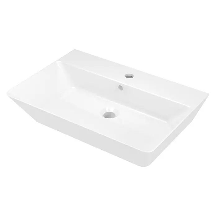 Camargue Los Angeles Waschtisch Straight - 60 x 42 cm, Ohne Spezialglasur, Hahnloch: Mitte, Mit Überlauf, Weiß - Weißes Aufsatzwaschbecken mit rechteckiger Form und elegantem Design für moderne Badezimmer. Mit Hahnloch und Überlauf für optimalen Komfort.