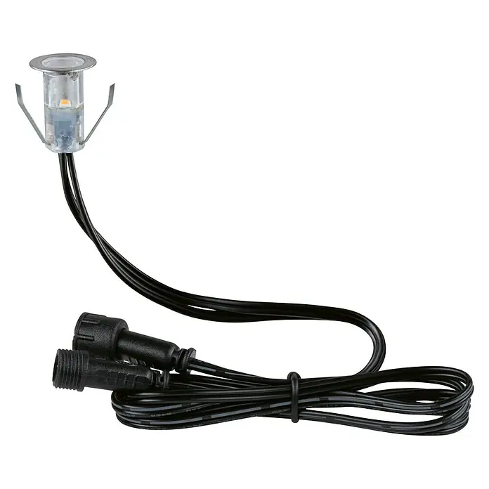 Paulmann Link & Light Bodeneinbauleuchte - 0,3 W, Silber - Nahaufnahme einer LED-Bodeneinbauleuchte mit transparentem Gehäuse und Anschlusskabeln.