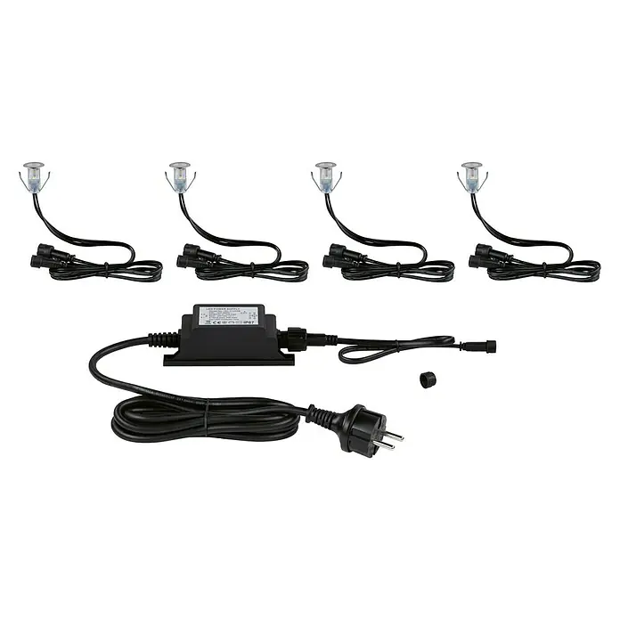 Paulmann Link & Light Bodeneinbauleuchte - 0,3 W, Silber - Komplettes Set mit vier LED-Bodeneinbaustrahlern, LED-Trafo und passendem Stecker für den direkten Anschluss an das Stromnetz.
