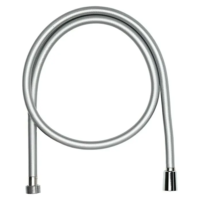 Camargue Brauseschlauch - Länge: 160 cm, ½″, Kunststoff, Silber - Silberfarbener Brauseschlauch vor schwarzem Hintergrund.