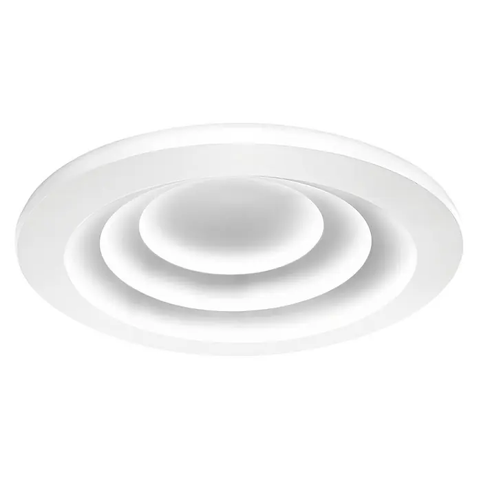 Ledvance Smart+ WiFi LED-Deckenleuchte rund Ceiling Spiral CCT - Ø x H: 500 x 66 mm - Nahaufnahme eines runden, weißen Deckendiffusors mit konzentrischen Kreisen für eine gleichmäßige Luftverteilung.