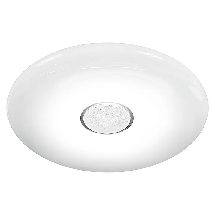 Ledvance Smart+ WiFi LED-Deckenleuchte rund Ceiling Kite - 32 W, Ø x H: 510 x 83 mm, Weiß - Nahaufnahme einer modernen, runden Deckenleuchte in Weiß mit einem kristallartigen Mittelteil für ein elegantes Ambiente.