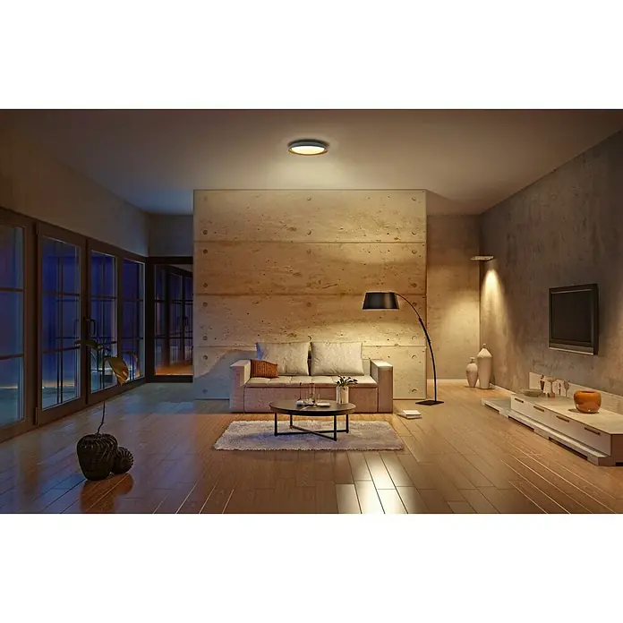 Ledvance Smart+ WiFi LED-Deckenleuchte rund Ceiling Plate26 W, Ø x H: 430 x 70 mm, Grau - Wohnzimmer mit minimalistischer Deckenleuchte, die warmes Licht spendet. Das Design ist modern und unauffällig.