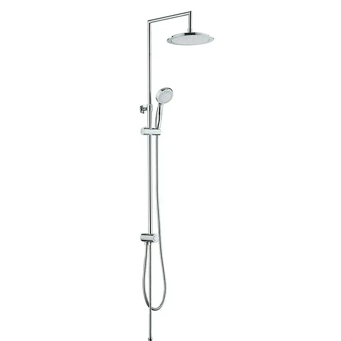 Mixomat Duschsystem Denver - Mit Umsteller, Lochabstand: 67 cm, Anzahl Strahlarten: 5 Stk., Chrom/Weiß - Die Chrom-Duschsäule verfügt über einen großen runden Duschkopf und eine Handbrause. Das schlanke Design passt perfekt in moderne Badezimmer.