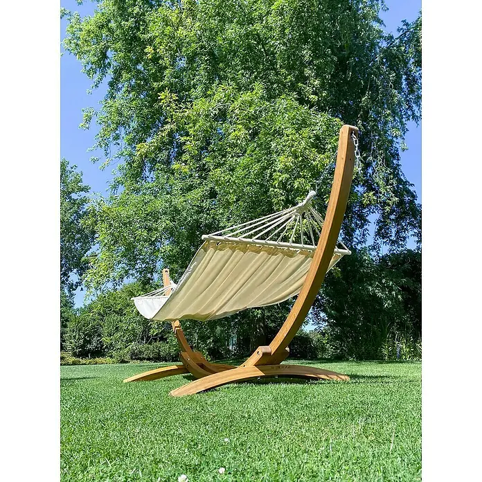 Chillounge Stabhängematte - L x B: 300 x 140 cm, Natur - Einladende Hängematte mit Holzgestell im Garten. Ideal zum Entspannen im Freien mit einer bequemen Liegefläche.