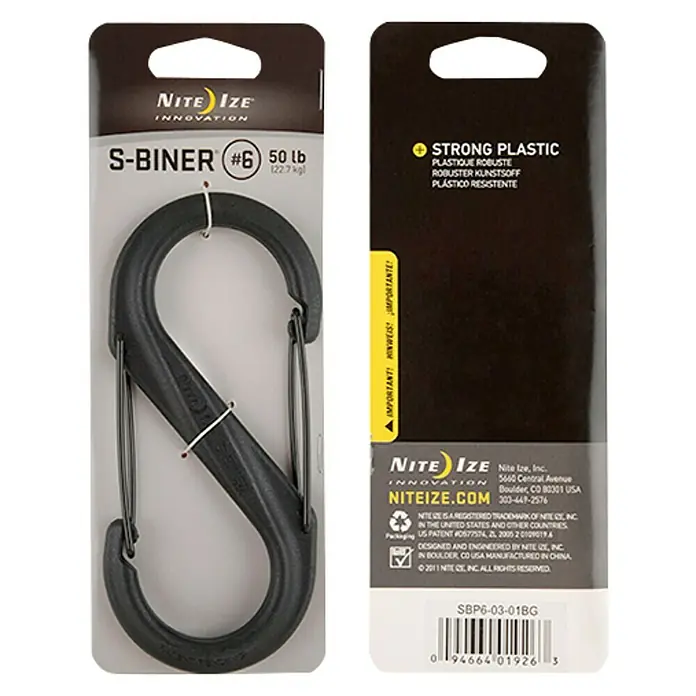 Nite Ize Mosquetón doble S-Biner - An x L: 638 x 1.422 mm, Carga soportada: 22 kg, Plástico, Negro - Nite Ize S-Biner #6: Mosquetón doble de plástico negro resistente, capacidad de 22.7 kg, ideal para conectar y asegurar objetos.