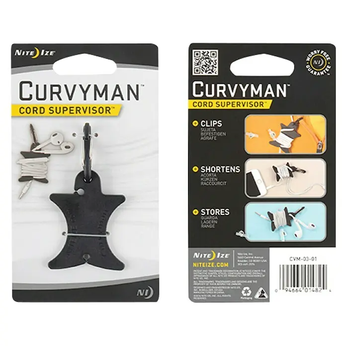 Nite Ize Fijación para cables Curvy Man - L x An x Al: 746 x 384 x 125 mm, Plástico, Negro - Nite Ize Curvyman: sujeta, acorta y guarda cables. Mantiene los cables de tus auriculares ordenados y protegidos.
