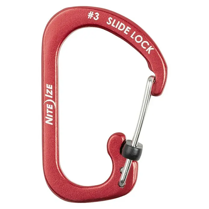 Nite Ize Mosquetón Slide Lock - 58 x 38 mm, Carga soportada: 11 kg - Mosquetón rojo Nite Ize #3 Slide Lock, ideal para sujetar de forma segura varios artículos.