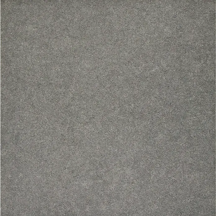 Feinsteinzeugfliese Recon - 60 x 60 cm, Schwarz, Matt - Graue Steintextur. Ein quadratisches Nahbild zeigt eine gleichmäßige, leicht körnige Oberfläche in verschiedenen Grautönen.