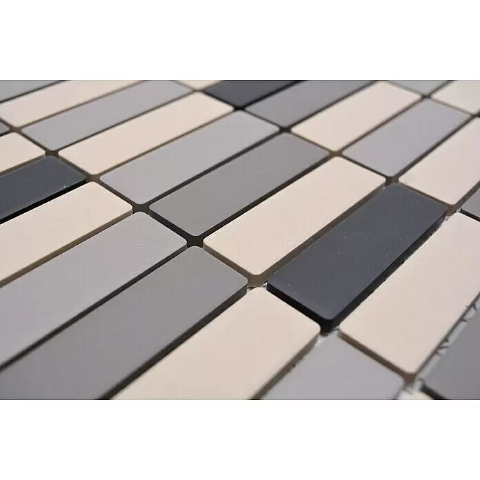 Mosaikfliese Stäbchen Mix CU ST 011 - 29,7 x 29 cm, Grau/Beige, Matt - Detailaufnahme