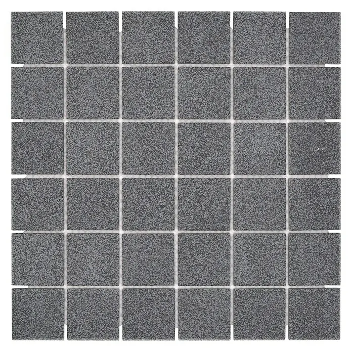 Mosaikfliese Quadrat Uni SAT 509 - 30,6 x 30,6 cm, Grau, Matt - Nahaufnahme eines quadratischen Mosaiks aus grauen Fliesen mit weißem Fugenmörtel.