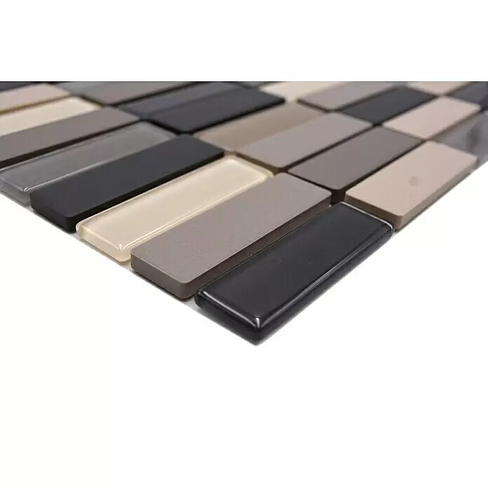 Mosaikfliese Stäbchen Mix CU ST G61 - 29,7 x 29 cm, Beige/Grau, Matt - Rechteckige Mosaikfliesen in verschiedenen Grau-, Schwarz- und Beigetönen, glänzend und matt.