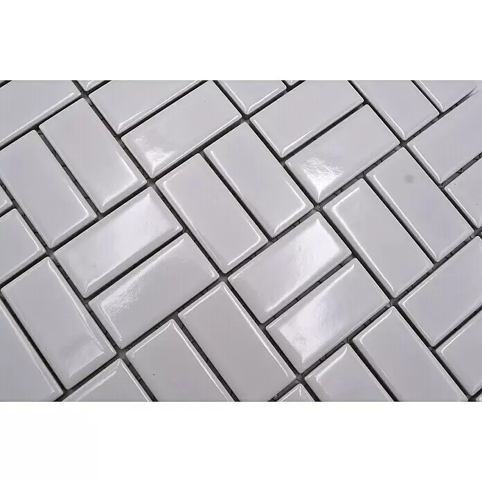 Mosaikfliese Windmühle Uni CWM 7WG - 29,8 x 29,8 cm, Weiß, Glänzend - Detailaufnahme