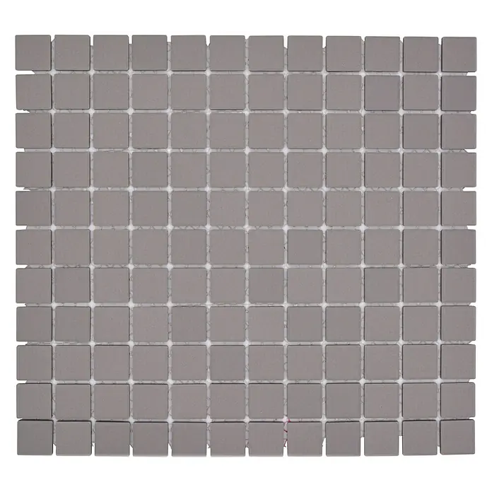 Mosaikfliese Quadrat Uni CU 000 - 32,6 x 30 cm, Hellgrau, Matt - Nahaufnahme eines grauen Mosaikfliesen-Blatts. Ideal für die stilvolle Gestaltung von Bädern und Küchen.