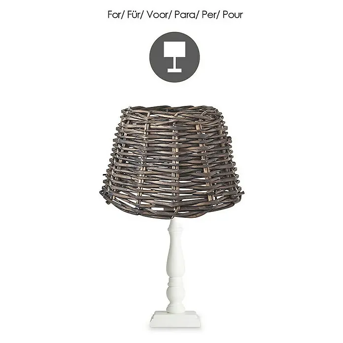 Home Sweet Home Lampenschirm Roseau - 20 cm, Dunkelbraun, Rattan, Oval - Tischleuchte mit einem geflochtenen Lampenschirm und einem weißen Sockel. Die Lampe spendet warmes Licht und ist ein Blickfang.
