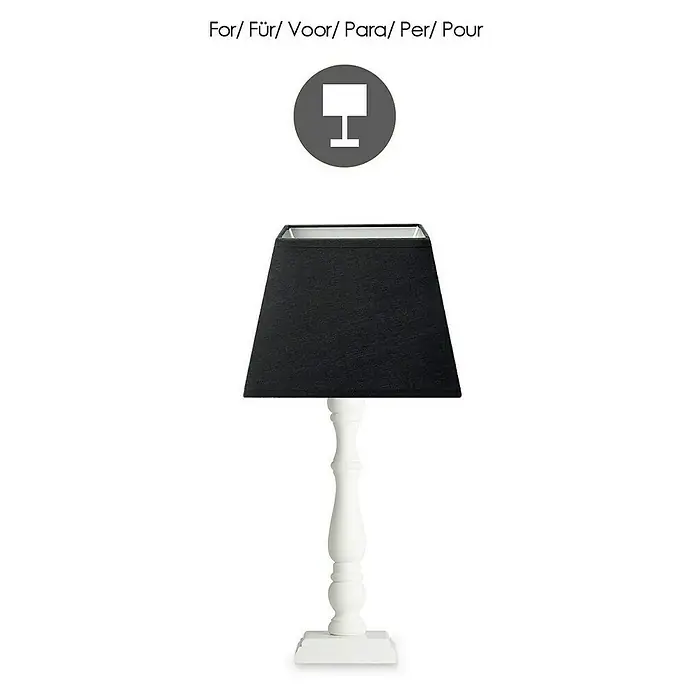 Home Sweet Home Lampenschirm Largo - L x B x H: 20 x 20 x 14 cm, Night Black, Stoff, Eckig - Elegante Tischlampe mit schwarzem Lampenschirm und weißem Fuß. Die Lampe spendet ein angenehmes Licht und ist ein Blickfang.