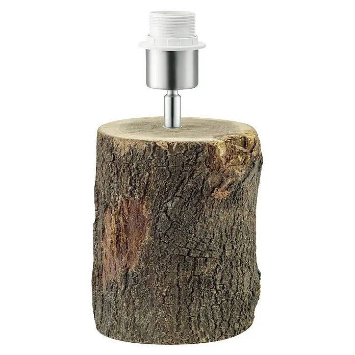 Home Sweet Home Lampenfuß Treetrunk - 40 W, Farbe: Braun, Höhe: 26 cm - Nahaufnahme einer rustikalen Tischleuchte mit Holzfuß und silberfarbener Fassung, ideal für eine natürliche Inneneinrichtung.