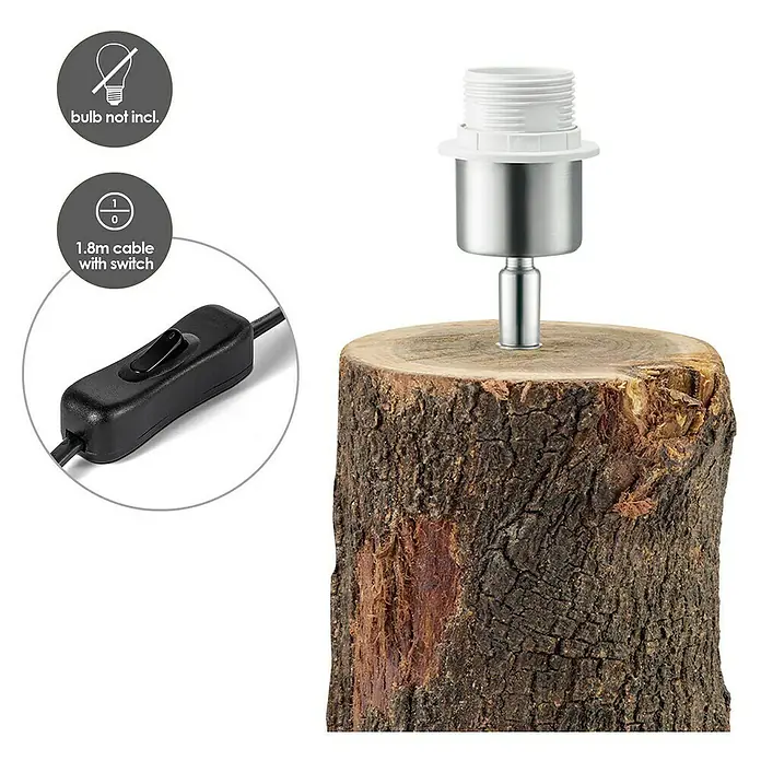 Home Sweet Home Lampenfuß Treetrunk - 40 W, Farbe: Braun, Höhe: 26 cm - Tischleuchte mit Holzfuß und Schalter.