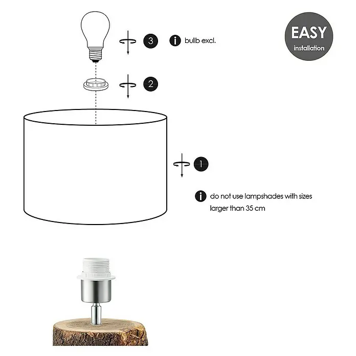 Home Sweet Home Lampenfuß Treetrunk - 40 W, Farbe: Braun, Höhe: 26 cm - Montageanleitung für eine Lampe mit Lampenschirm, ohne Glühbirne, mit dem Hinweis auf die maximale Lampenschirmgröße für eine einfache Installation.
