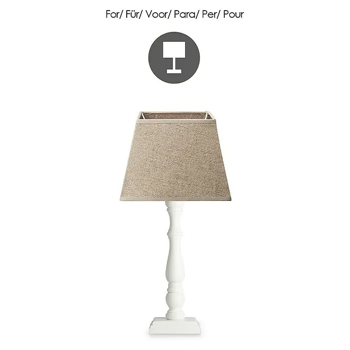 Home Sweet Home Lampenschirm Melrose - L x B x H: 20 x 20 x 14 cm, Taupe, Stoff, Eckig - Elegante Tischlampe mit beigem Stoffschirm und weißem, gedrechseltem Fuß. Das perfekte Accessoire für jeden Raum.
