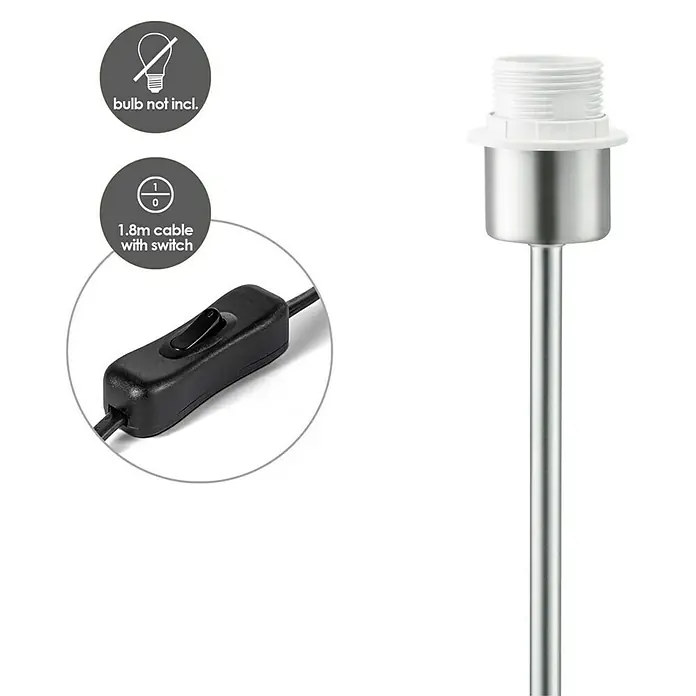 Home Sweet Home Lampenfuß Single - 40 W, Farbe: Stahl matt, Höhe: 37 cm - Produktbild einer Tischleuchte mit einem 1,8 m langen Kabel und einem Schalter. Die Glühbirne ist nicht im Lieferumfang enthalten.