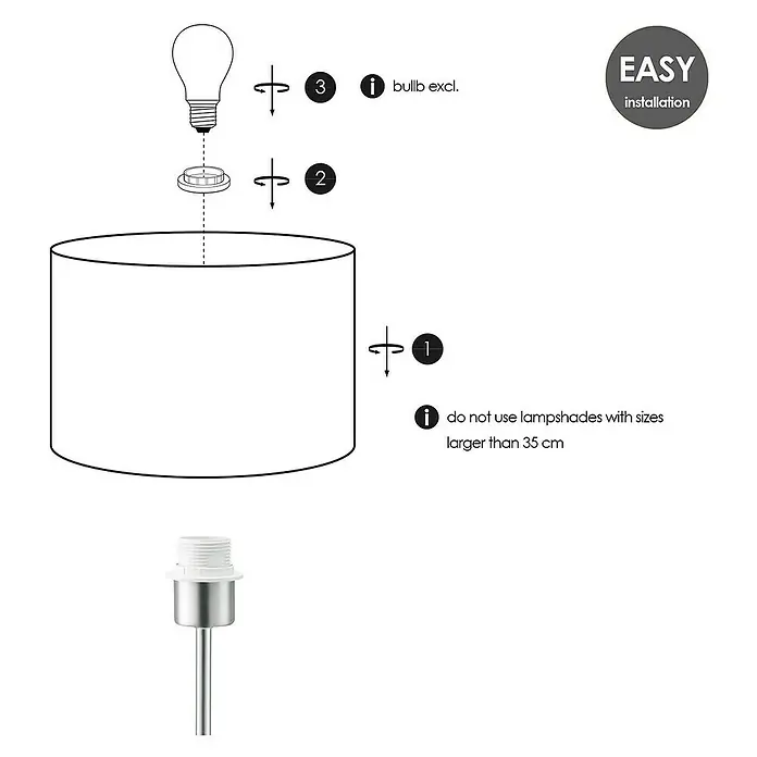 Home Sweet Home Lampenfuß Single - 40 W, Farbe: Stahl matt, Höhe: 37 cm - Anleitung zur Montage einer Lampe mit Schirm, Fassung und Leuchtmittel (nicht enthalten),Hinweis zur maximalen Schirmgröße.