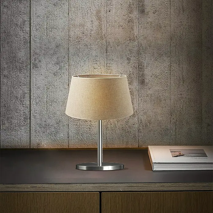 Home Sweet Home Lampenschirm Melrose - Ø x H: 35 x 19 cm, Taupe, Stoff, Rund - Elegante Tischleuchte mit beigem Lampenschirm und Metallfuß, perfekt für Nachttisch oder Schreibtisch. Stilvolle Beleuchtung für jeden Raum.