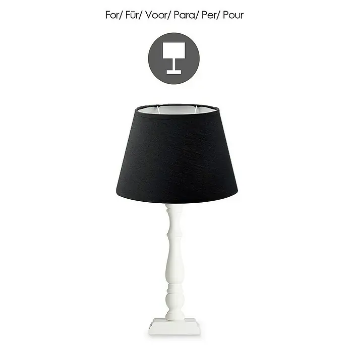 Home Sweet Home Lampenschirm Largo - Ø x H: 24 x 16 cm, Night Black, Stoff, Oval - Elegante Tischleuchte mit schwarzem Schirm und weißem Fuß. Die Lampe vereint klassisches Design mit moderner Optik und sorgt für stimmungsvolles Licht.