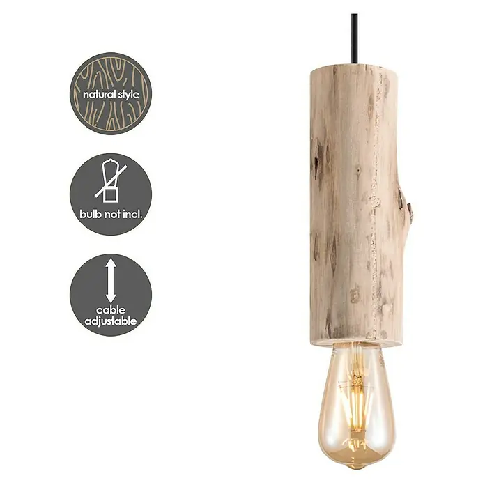 Home Sweet Home Pendelleuchte Billy - Höhe: 130 cm - Pendelleuchte aus Holz mit Glühbirne. Die Lampe ist höhenverstellbar und hat einen natürlichen Stil.