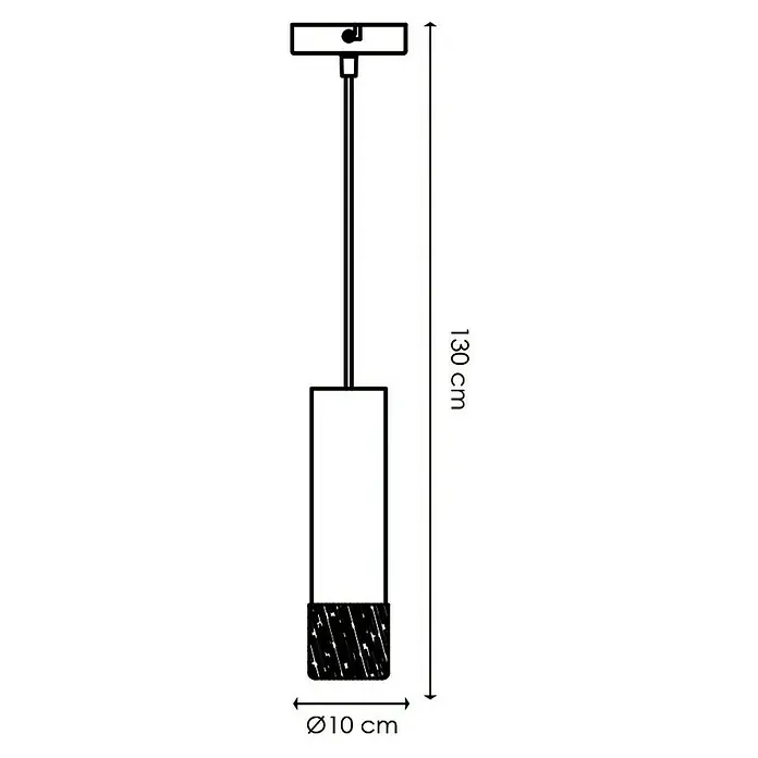 Home Sweet Home Pendelleuchte Furdy - Höhe: 130 cm - Skizze einer Pendelleuchte mit zylindrischem Lampenschirm, einer Gesamtlänge von 130 cm und einem Durchmesser von 10 cm.