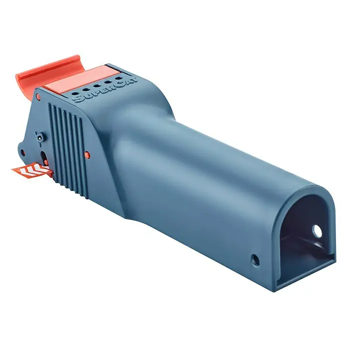 Swissinno SuperCat Mausefalle No See No Touch - Spezialfalle, Kunststoff, 1 Stk. - Eine SuperCat-Mausefalle in blau und orange, die zur effektiven und hygienischen Bekämpfung von Mäusen im Innenbereich konzipiert ist.