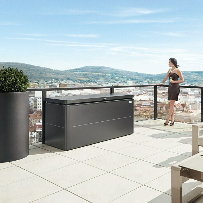 Biohort Garten-Aufbewahrungsbox LoungeBox (Dunkelgrau Metallic, 160 x 70 x 84 cm, Stahlblech)