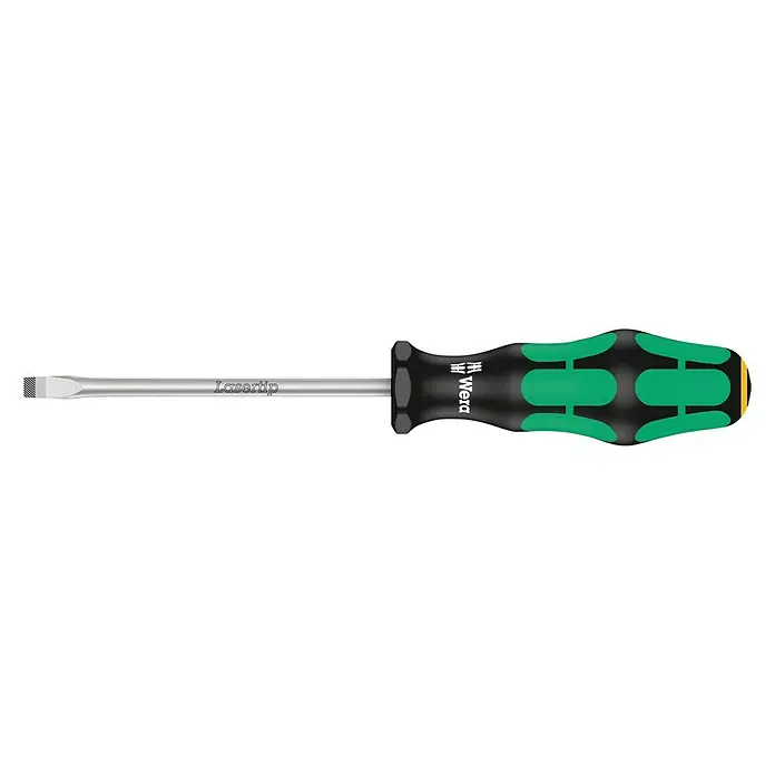 Wera Kraftform Plus Schraubendreher 334 - Klingenbreite: 5 mm, Klingenlänge: 100 mm - Wera 334 Schlitz-Schraubendreher mit Lasertip, für präzises Schrauben und erhöhten Halt. Der ergonomische Griff sorgt für Komfort.
