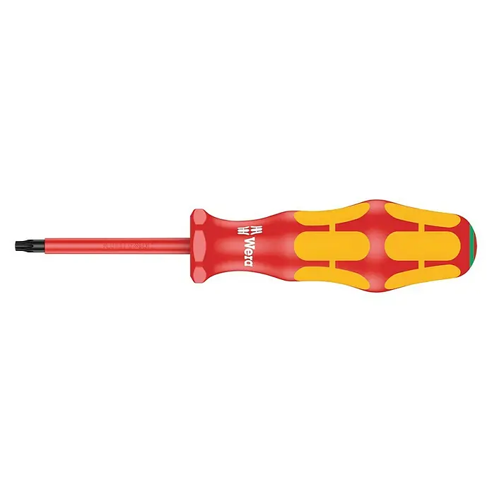 Wera Kraftform Plus VDE Schraubendreher 167 I - TX 20, Klingenlänge: 80 mm - Wera Schraubendreher mit rotem Griff und gelben Applikationen. Ideal für präzise Schraubarbeiten.