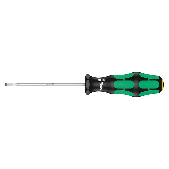 Wera Kraftform Plus Schraubendreher 335 - Klingenlänge: 100 mm, Klingenbreite: 4 mm - Wera Schraubendreher mit Lasertip: Ein Werkzeug für präzise Schraubarbeiten mit ergonomischem Griff und verbesserter Griffigkeit für komfortables Arbeiten.