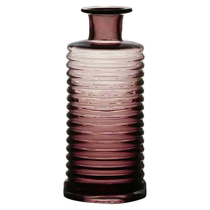 Vase Line - Ø x H: 9,5 x 21,5 cm, Glas, Pink - Lila Glasvase mit gerippter Textur. Ideal als Dekoration oder Blumenvase, elegantes und modernes Design.