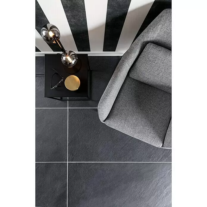 Feinsteinzeugfliese Lavagna Nera - 30 x 60 cm, Schwarz, Matt - Stimmungsaufnahme