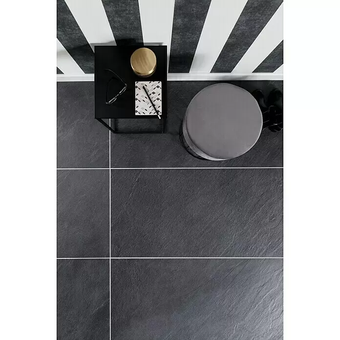Feinsteinzeugfliese Lavagna Nera - 30 x 60 cm, Schwarz, Matt - Stimmungsaufnahme